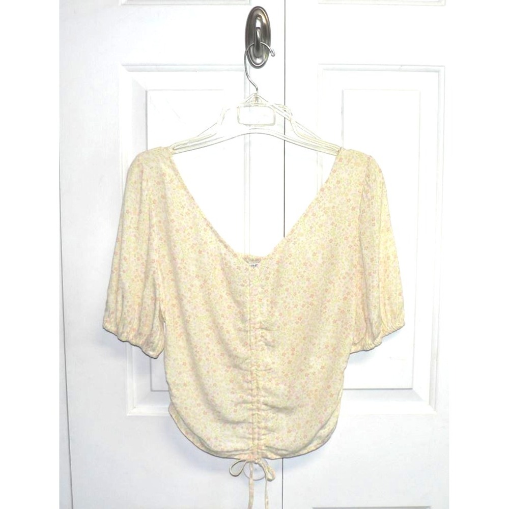 Sophie Rue Women's V-Neck Adjustable Ruched Crop Top Yellow Ditsy Floral Small